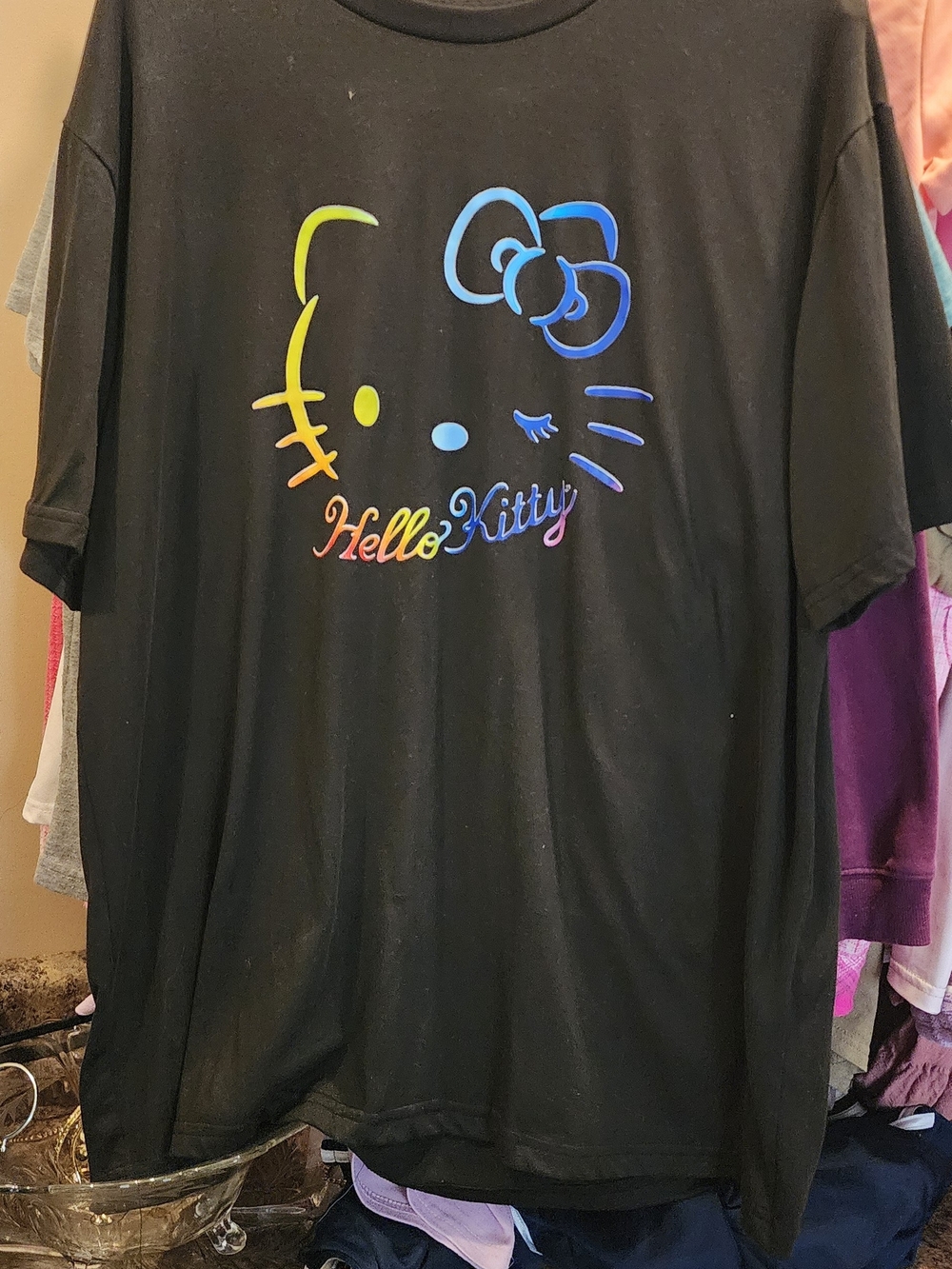 Hello Kitty Girls' Black Rainbow Logo Tee
